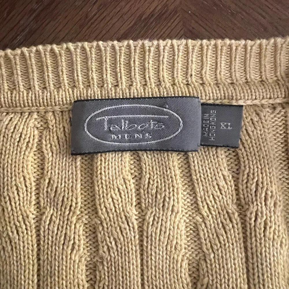Talbots Men's Vintage Beige Cable Knit V-Neck Pullover Sweater XL